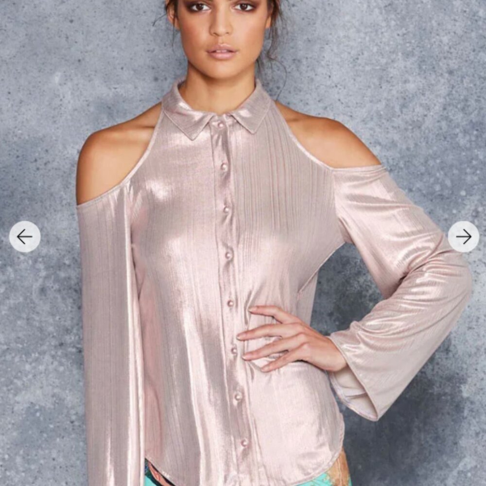 Black Milk Rose Gold Cold-Shoulder Shiny Top size Small